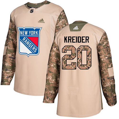 Adidas Rangers #20 Chris Kreider Camo Authentic Veterans Day Stitched NHL Jersey - Click Image to Close